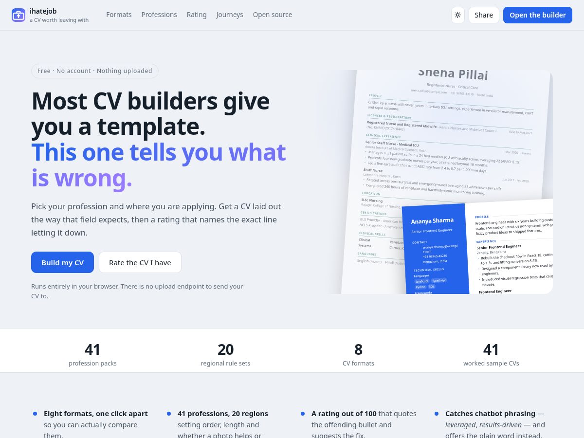 Landing-page snapshot of ihatejob.app