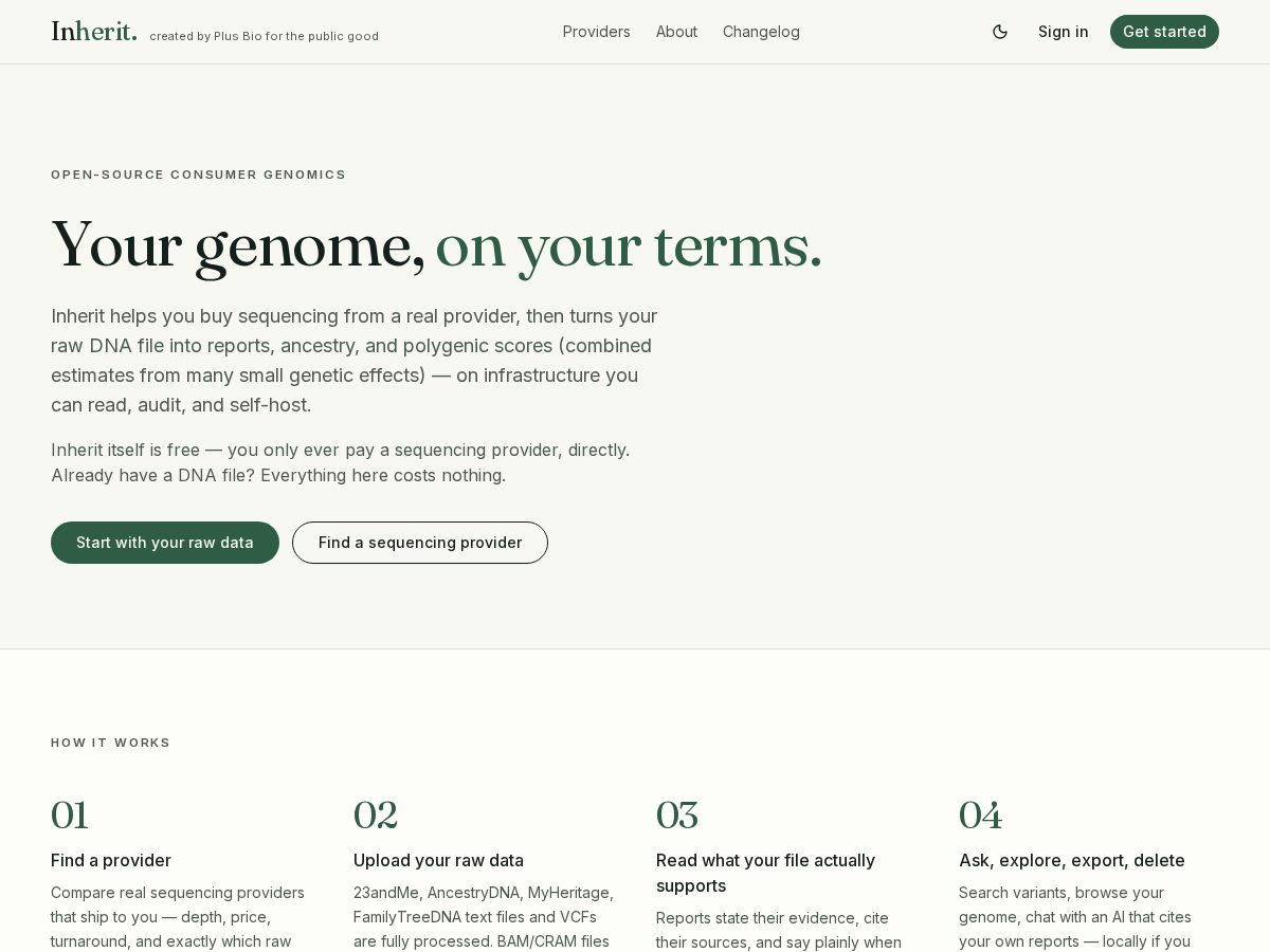 Landing-page snapshot of inherit.bio