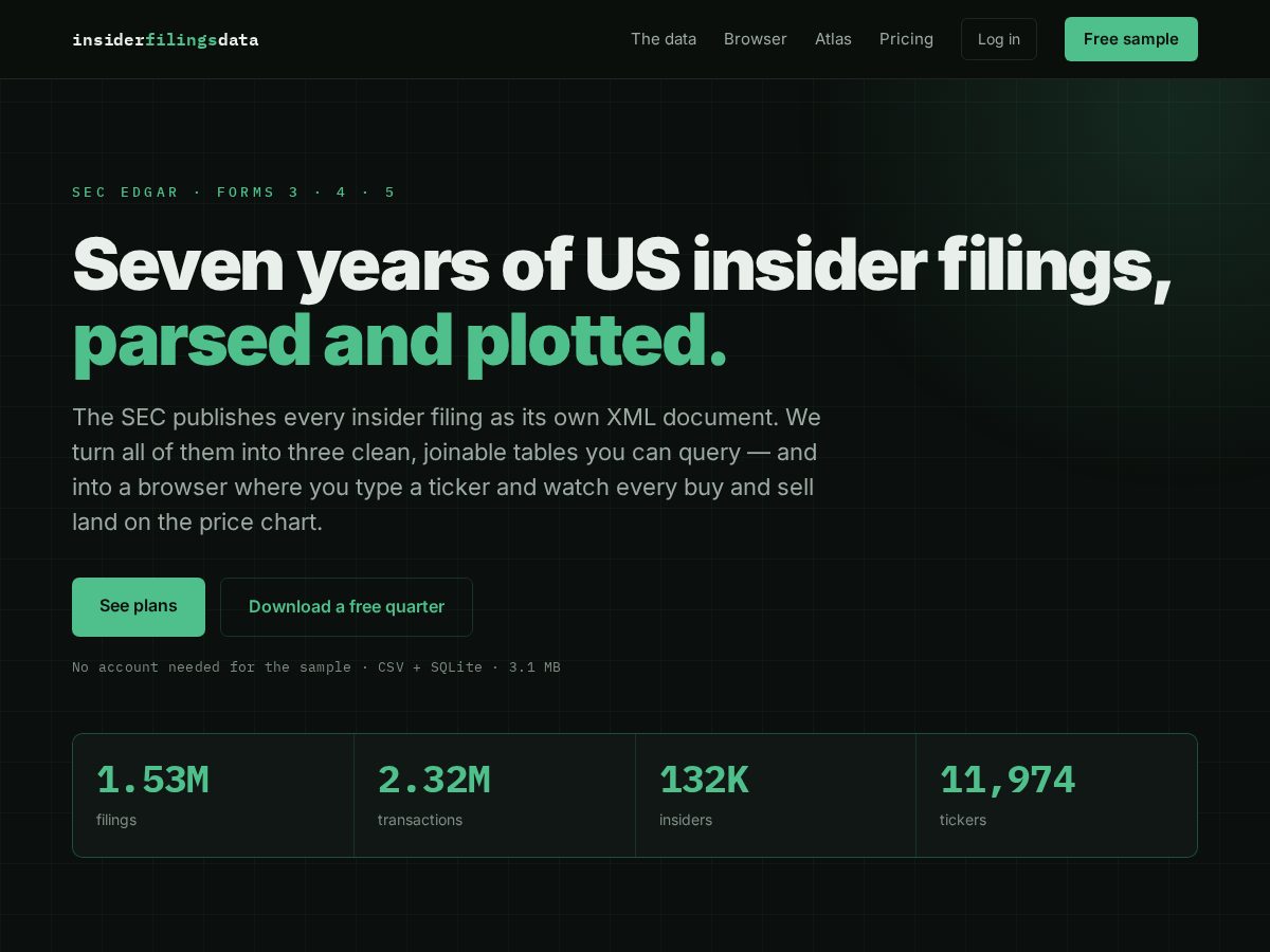 Landing-page snapshot of insiderfilingsdata.com
