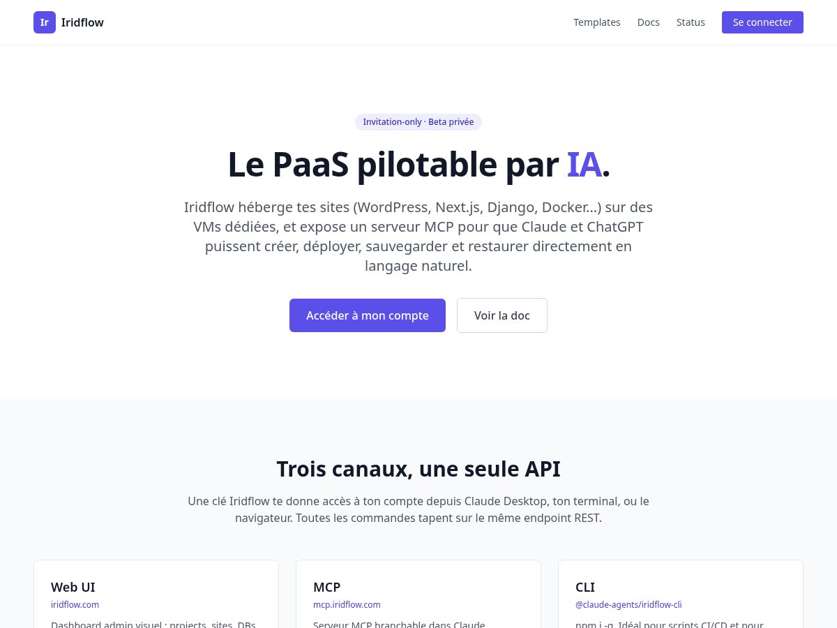 Landing-page snapshot of iridflow.com