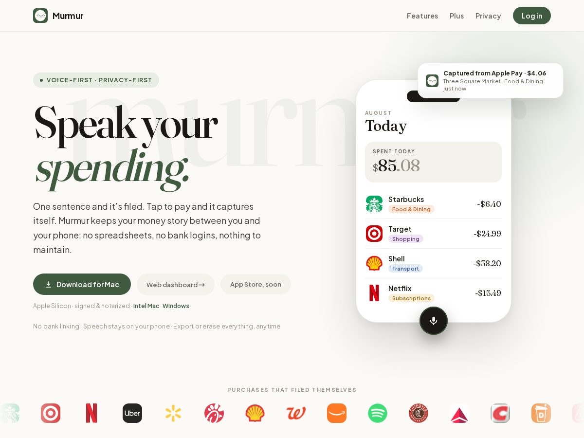 Landing-page snapshot of itsmurmur.com