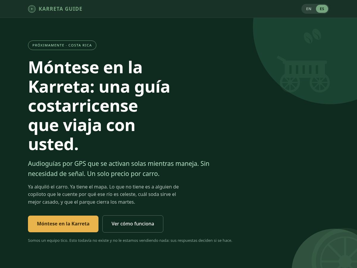Landing-page snapshot of karretaguide.com