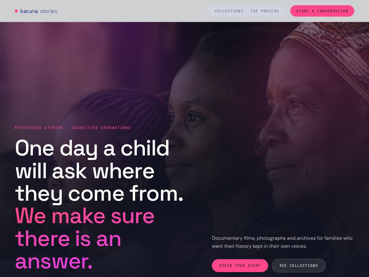 Landing-page snapshot of karunastories.com
