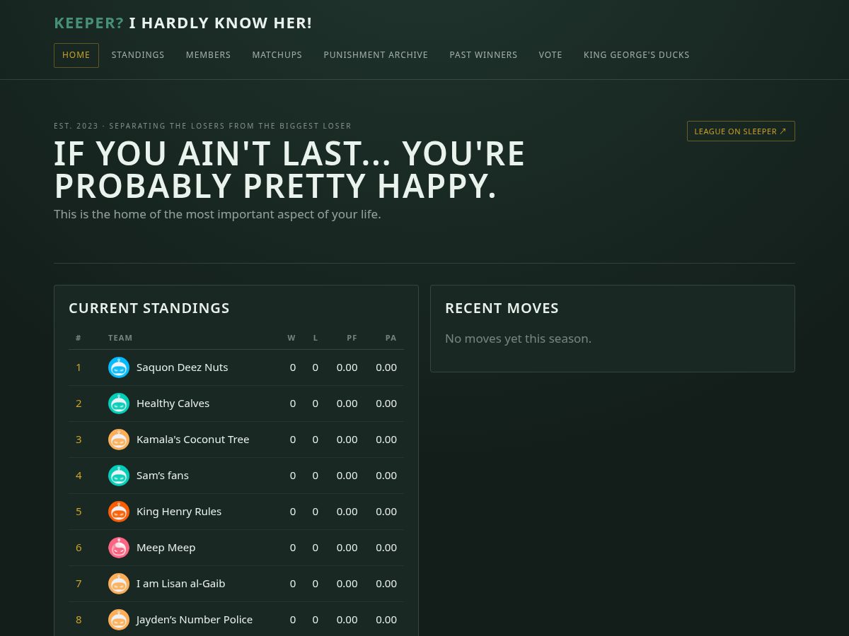 Landing-page snapshot of keeper-league.com