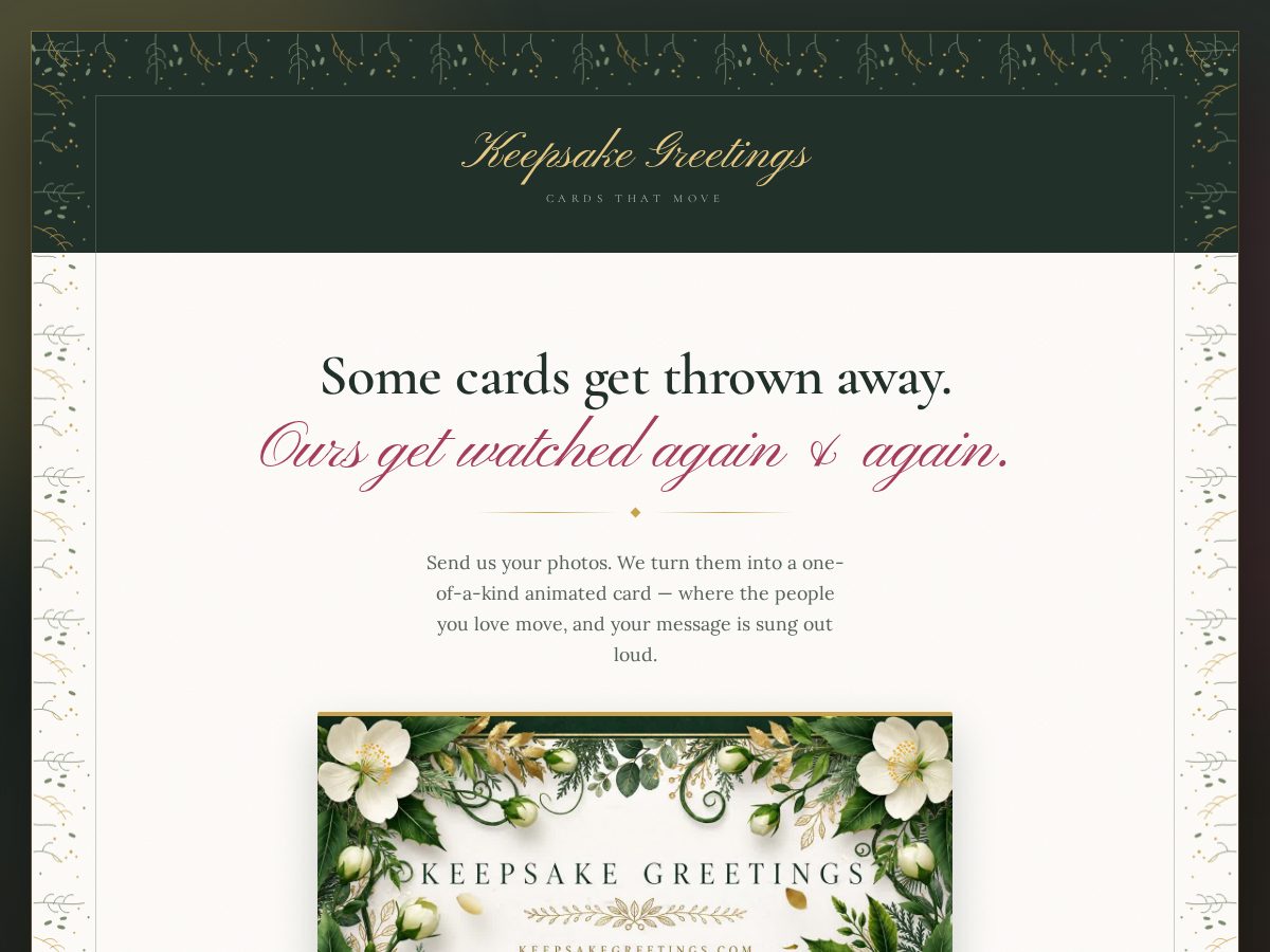 Landing-page snapshot of keepsakegreetings.com