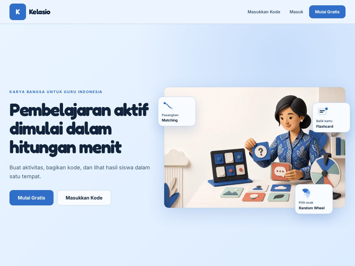 Landing-page snapshot of kelasio.net