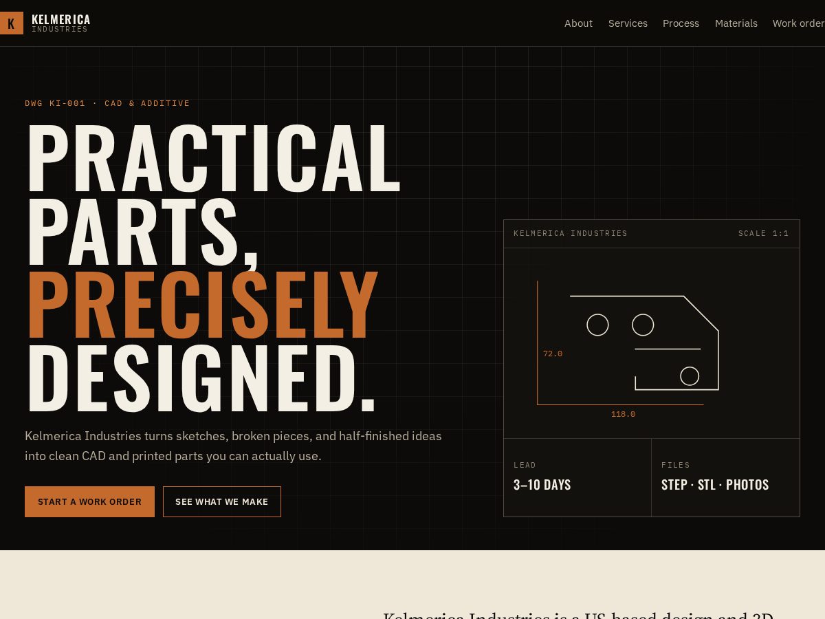 Landing-page snapshot of kelmericaindustries.com