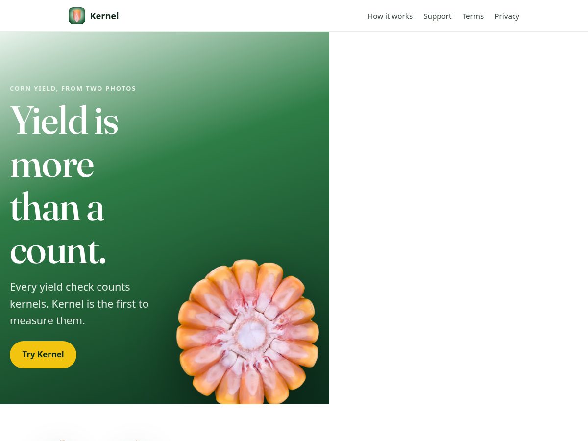 Landing-page snapshot of kernelyield.com