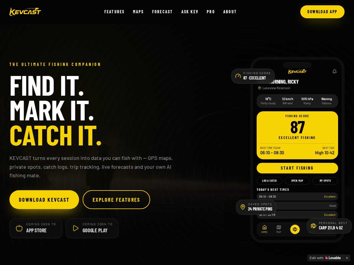 Landing-page snapshot of kevcast.app