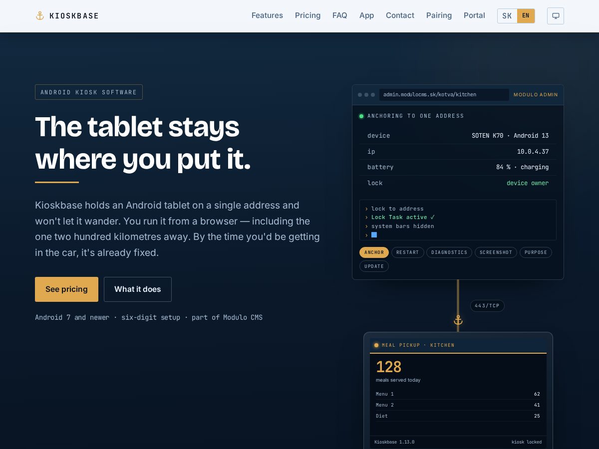 Landing-page snapshot of kioskbase.com