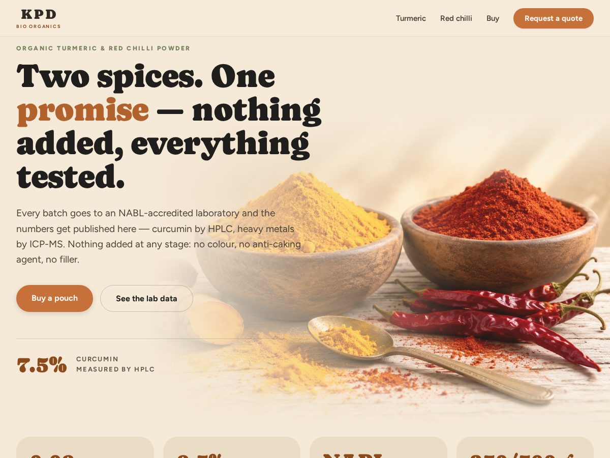 Landing-page snapshot of kpdbioorganics.com
