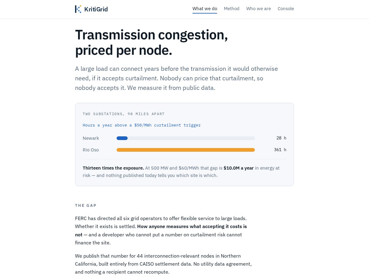 Landing-page snapshot of kritigrid.com