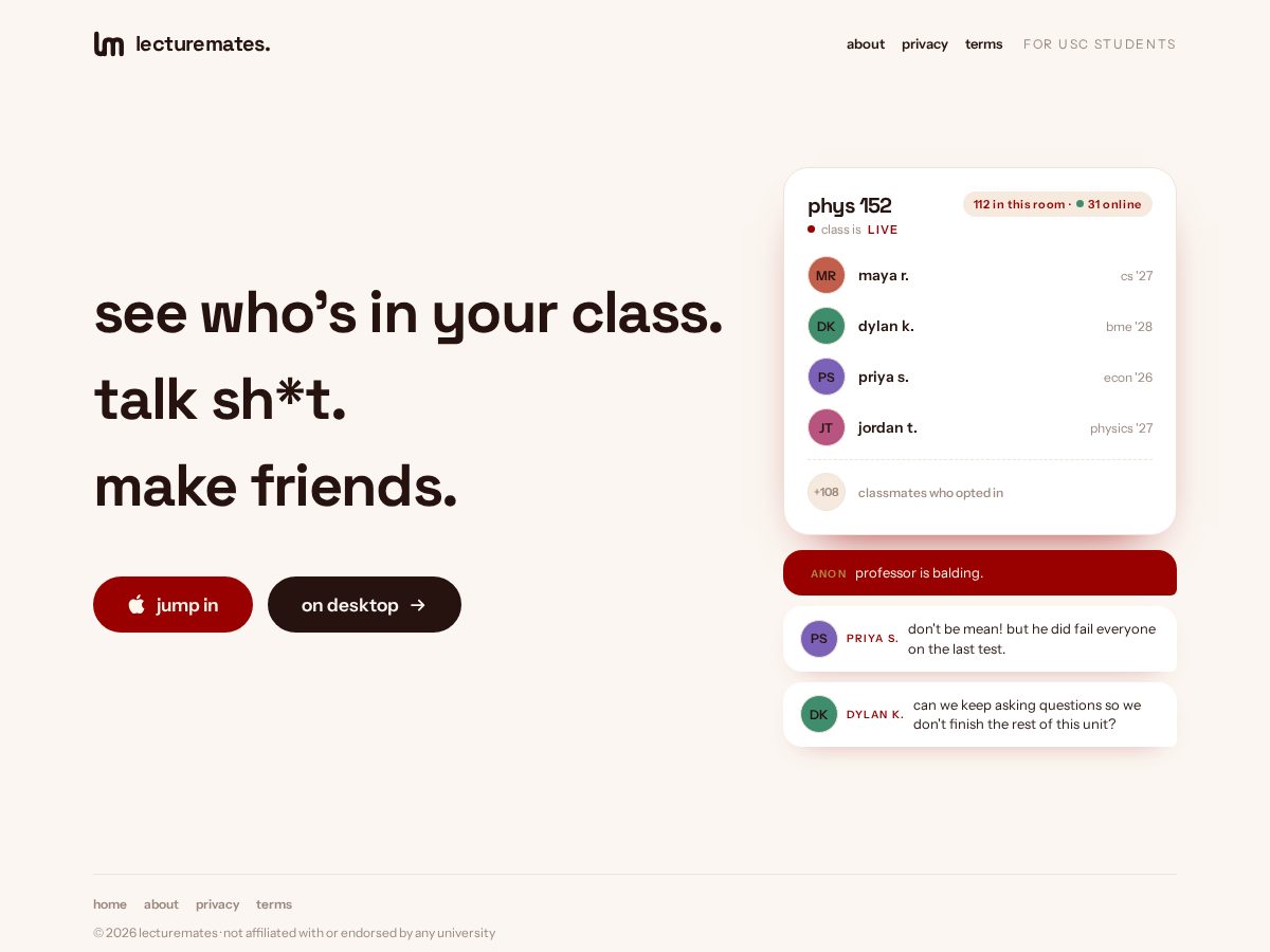 Landing-page snapshot of lecturemates.com