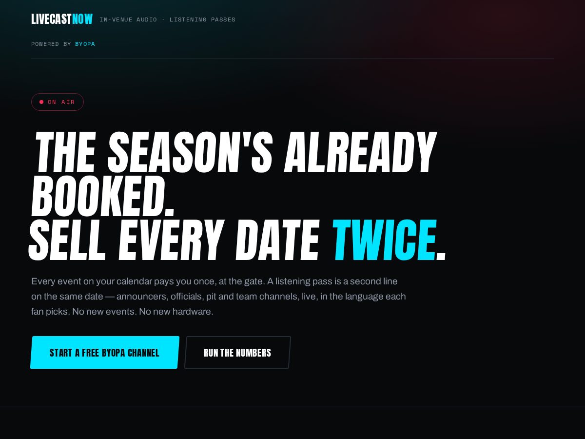 Landing-page snapshot of livecastnow.com