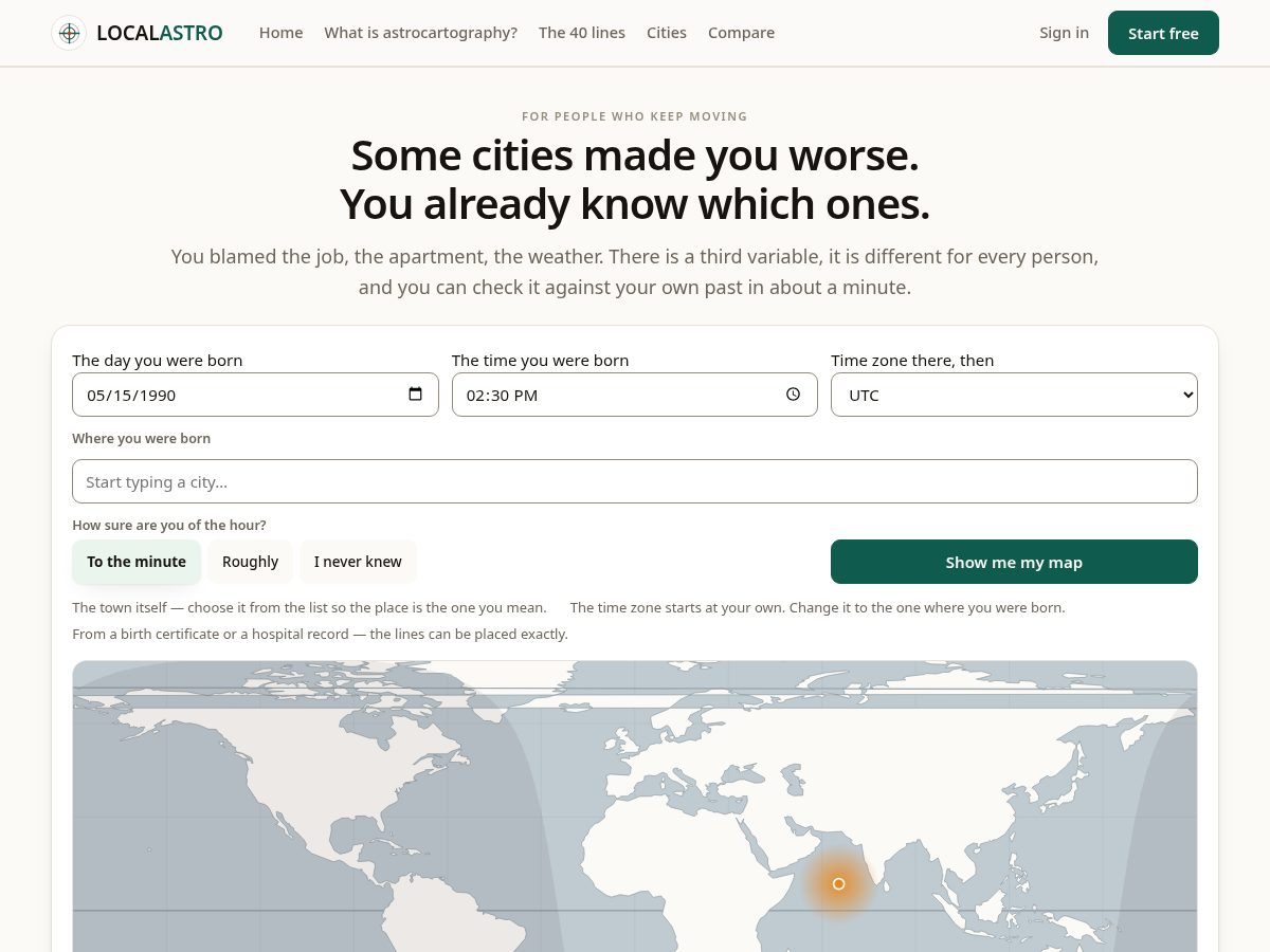 Landing-page snapshot of localastro.com