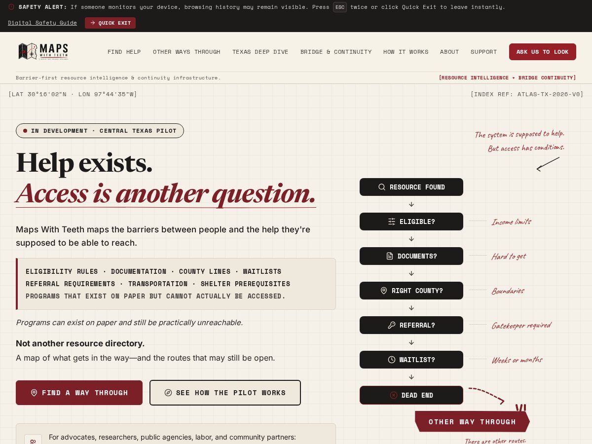 Landing-page snapshot of mapswithteeth.org