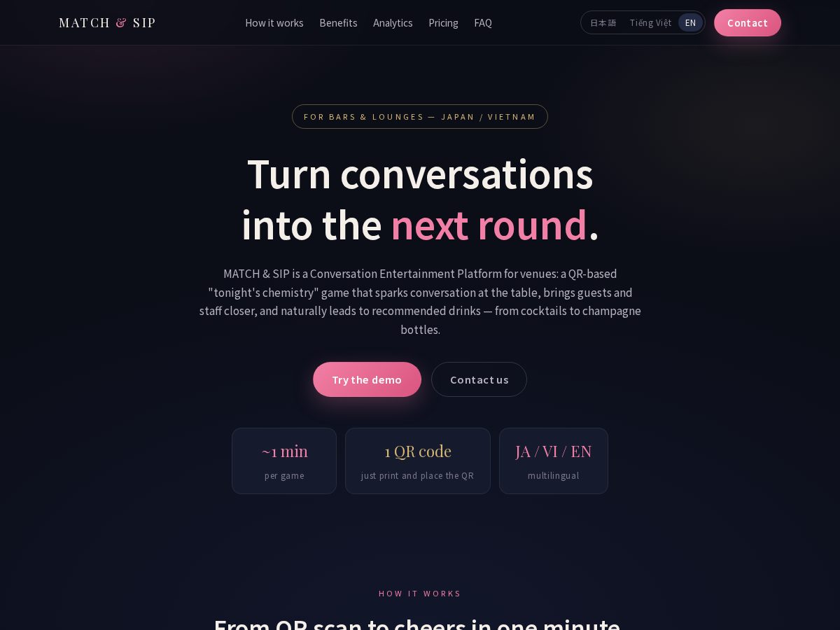 Landing-page snapshot of matchandsip.app