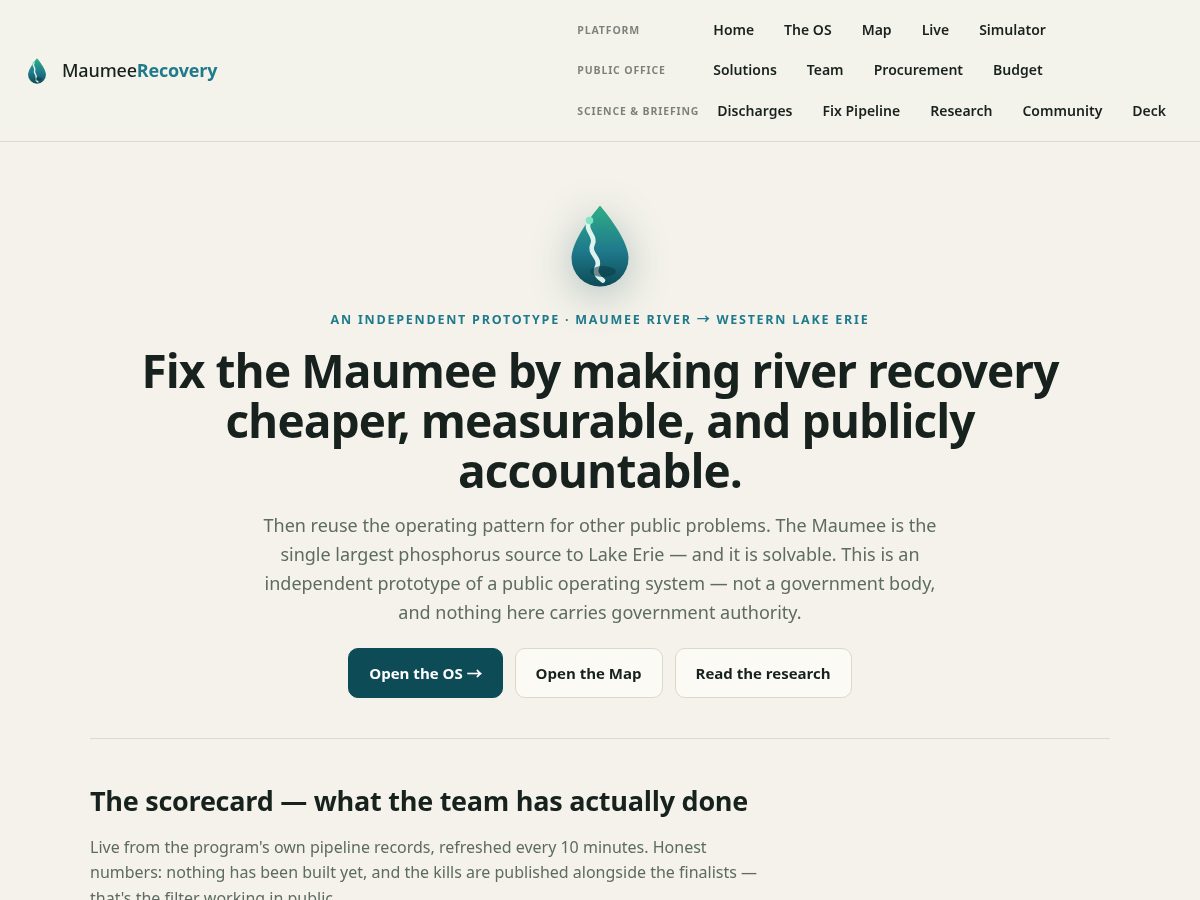 Landing-page snapshot of maumeeriverrecovery.org