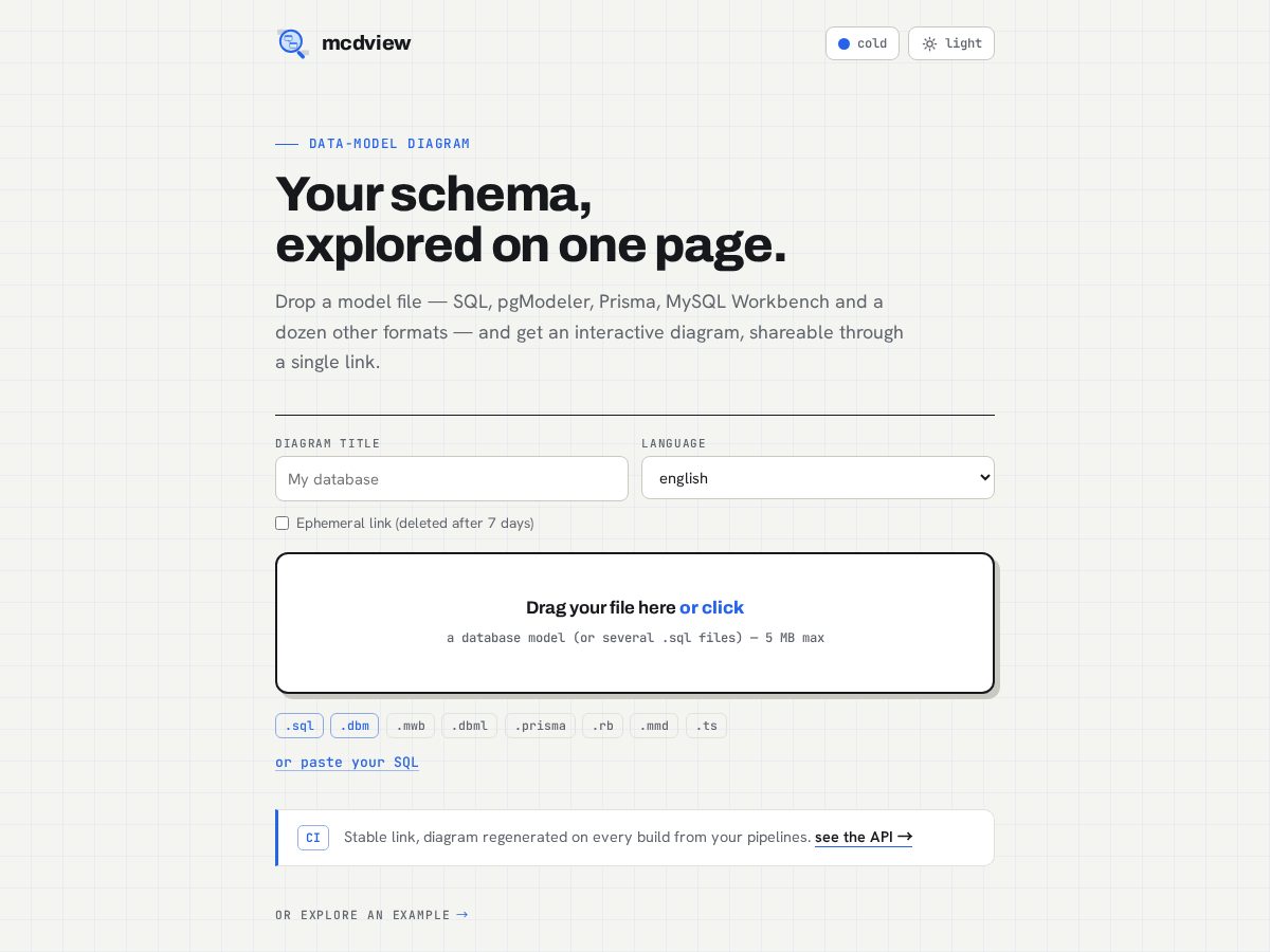 Landing-page snapshot of mcdview.dev