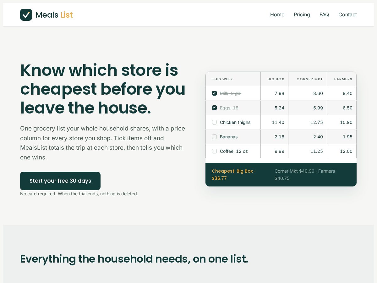 Landing-page snapshot of mealslist.com