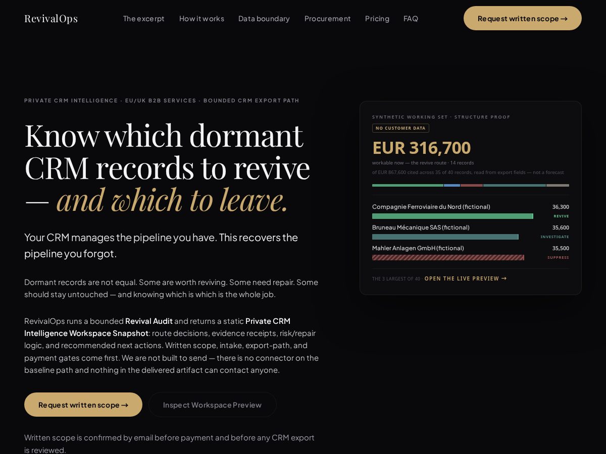 Landing-page snapshot of meetrevivalops.com
