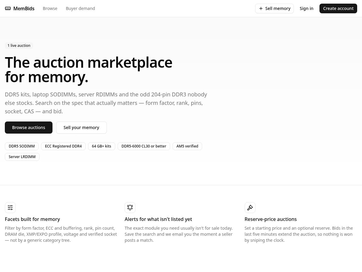 Landing-page snapshot of membids.com
