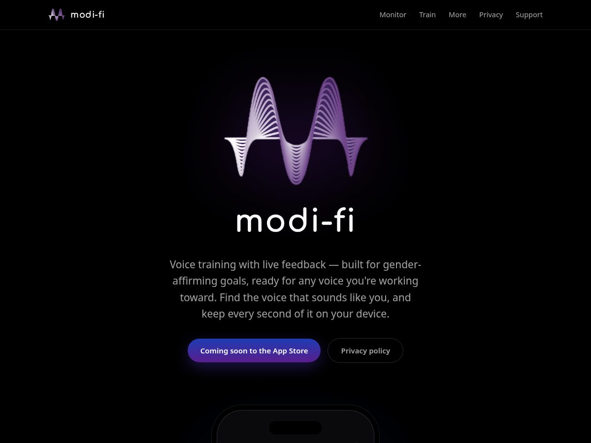 Landing-page snapshot of modiefi.app
