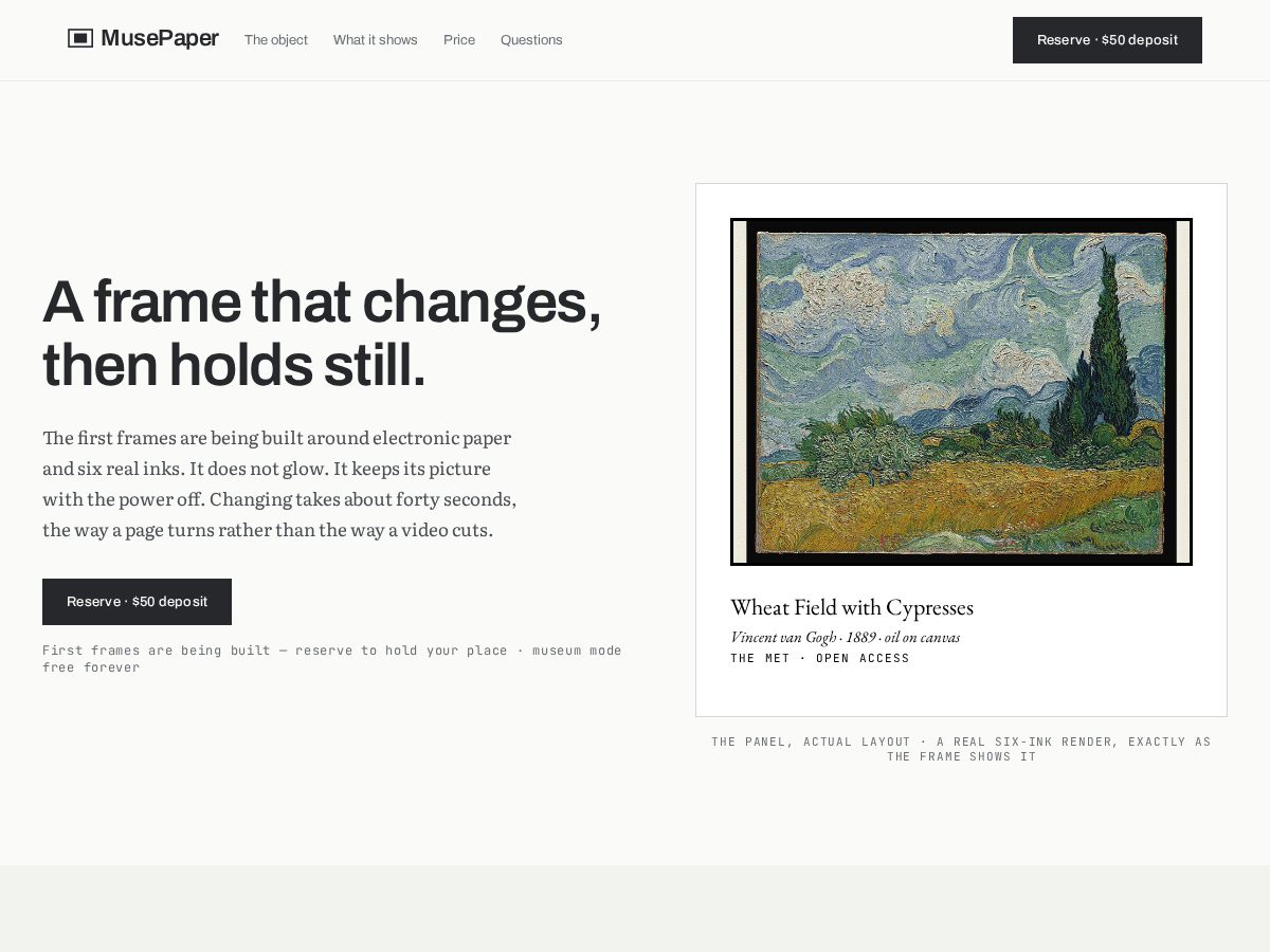 Landing-page snapshot of musepaper.art