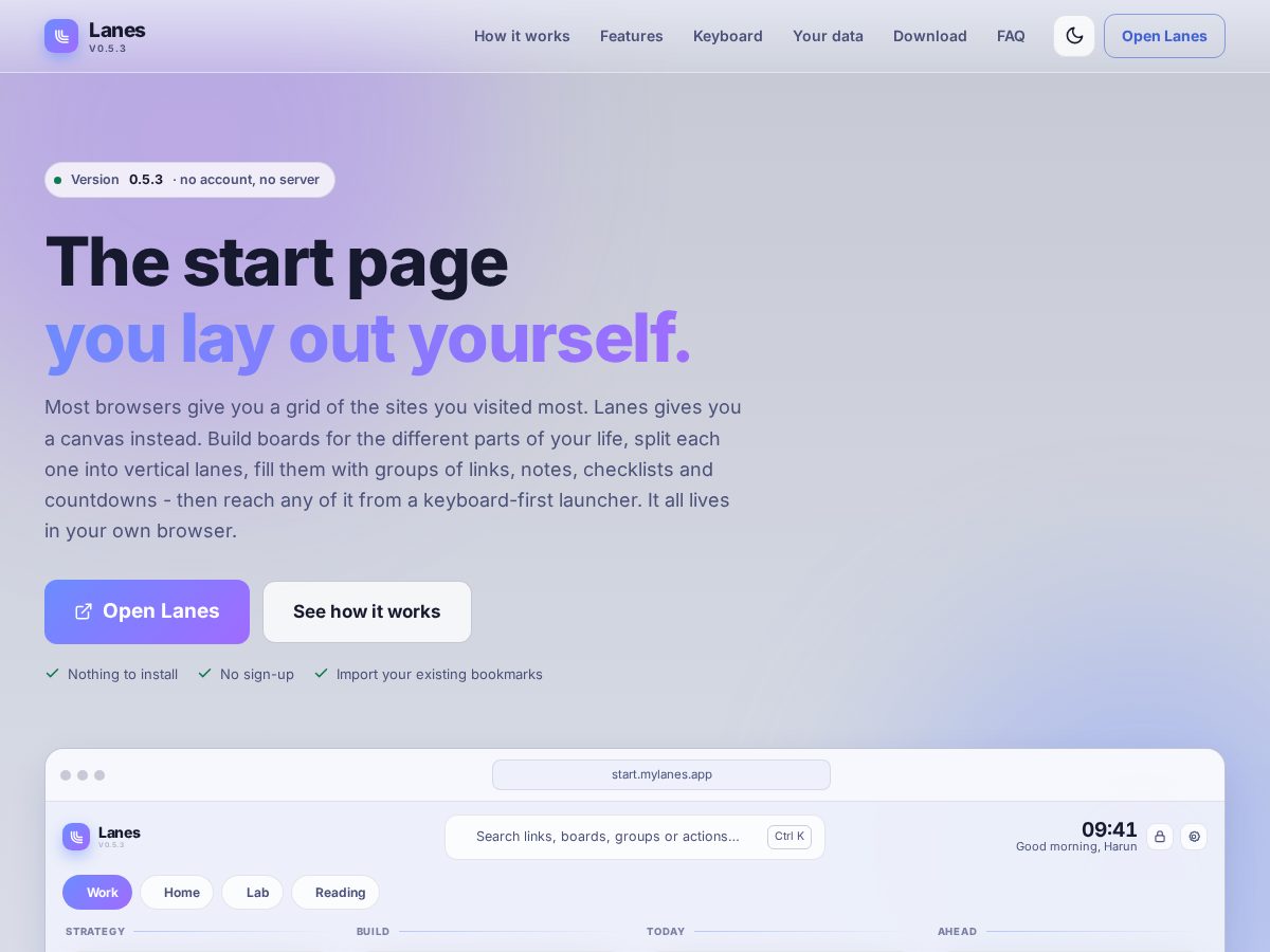 Landing-page snapshot of mylanes.app