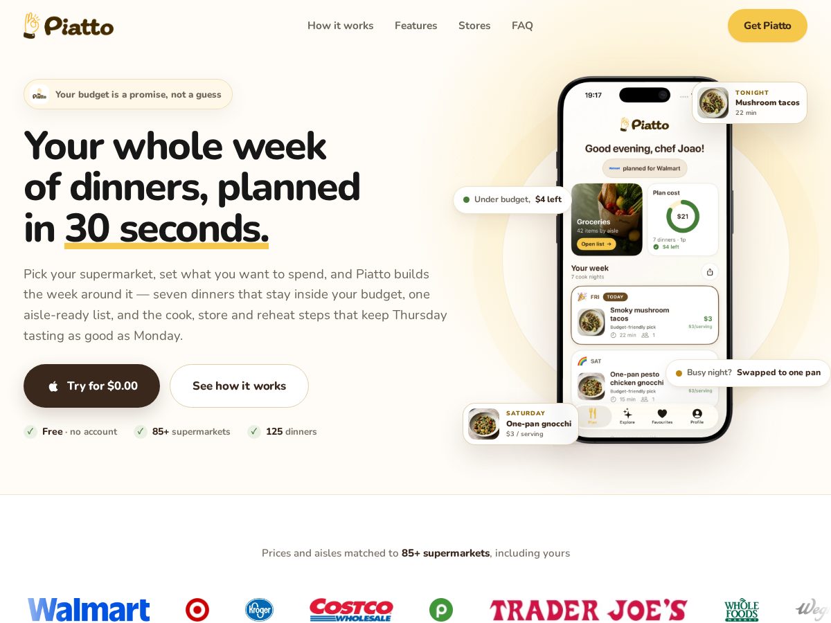 Landing-page snapshot of mypiatto.app