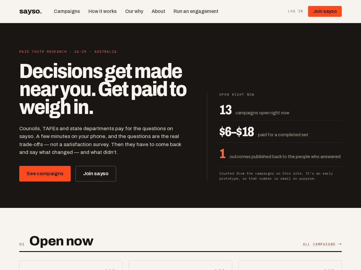 Landing-page snapshot of mysayso.app