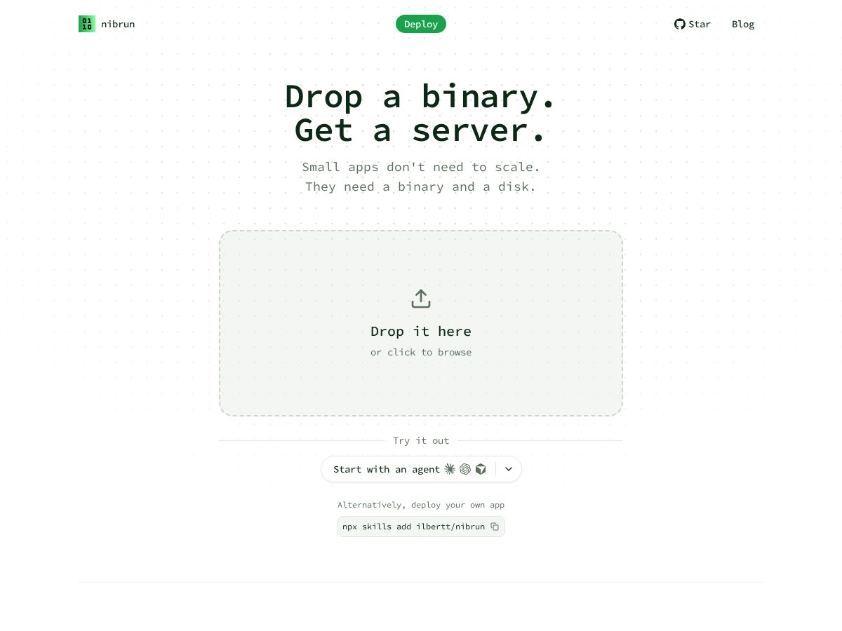 Landing-page snapshot of nibrun.app