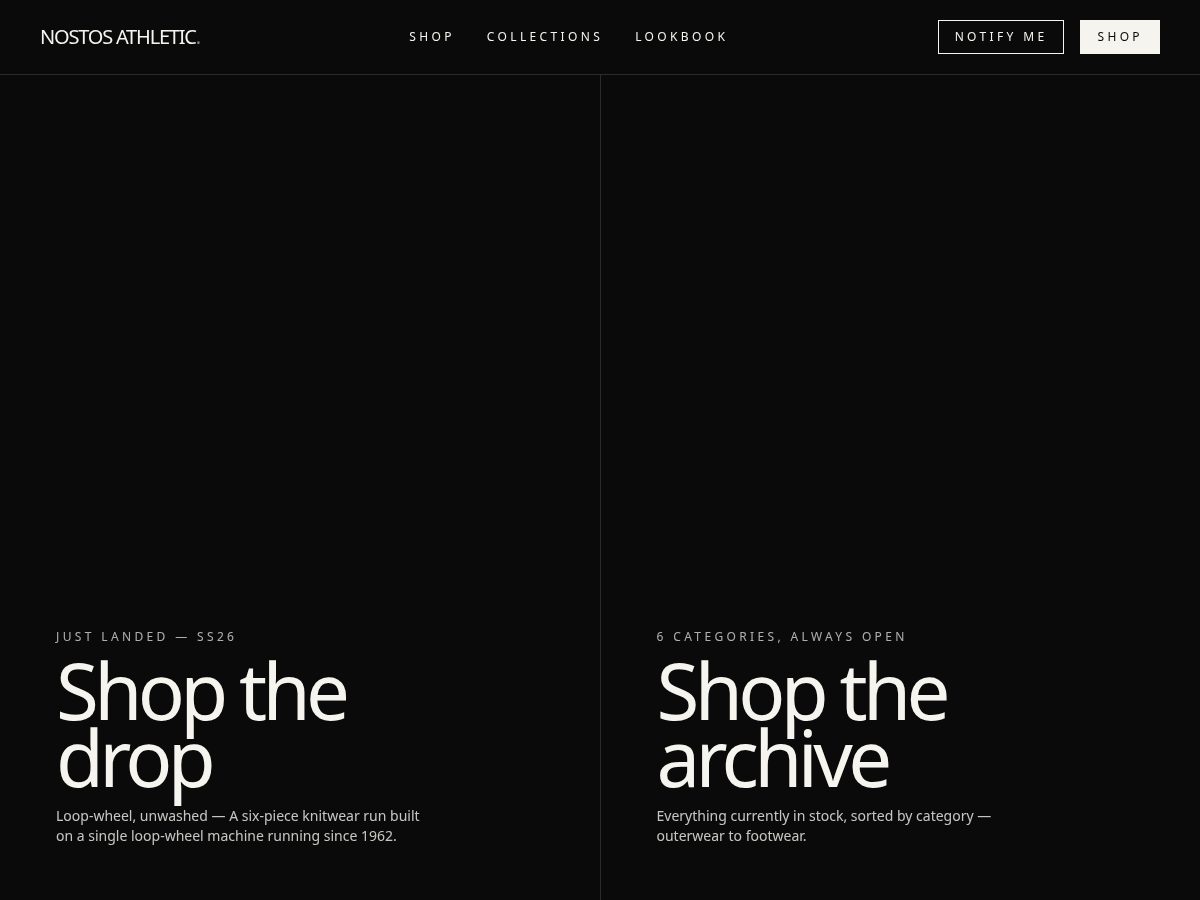 Landing-page snapshot of nostosathletic.com