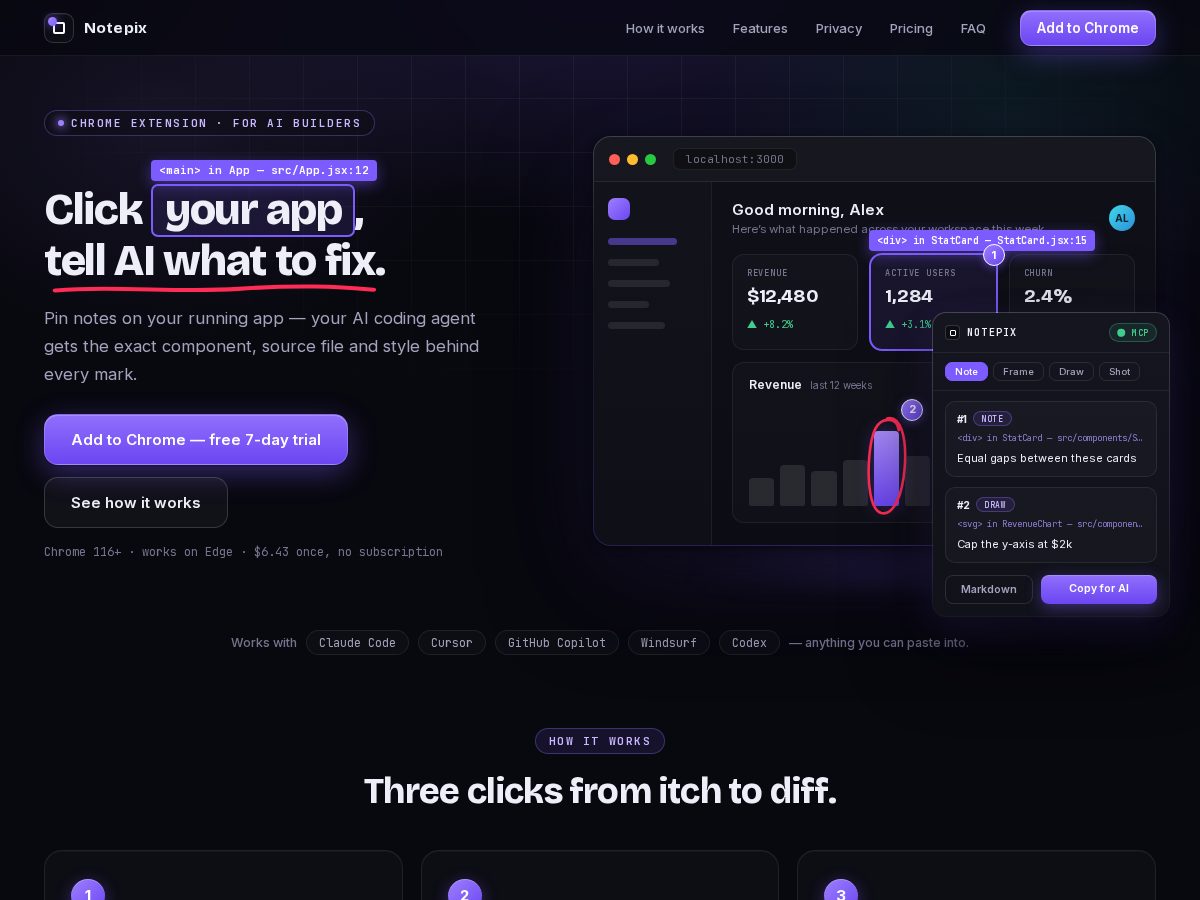 Landing-page snapshot of notepix.dev