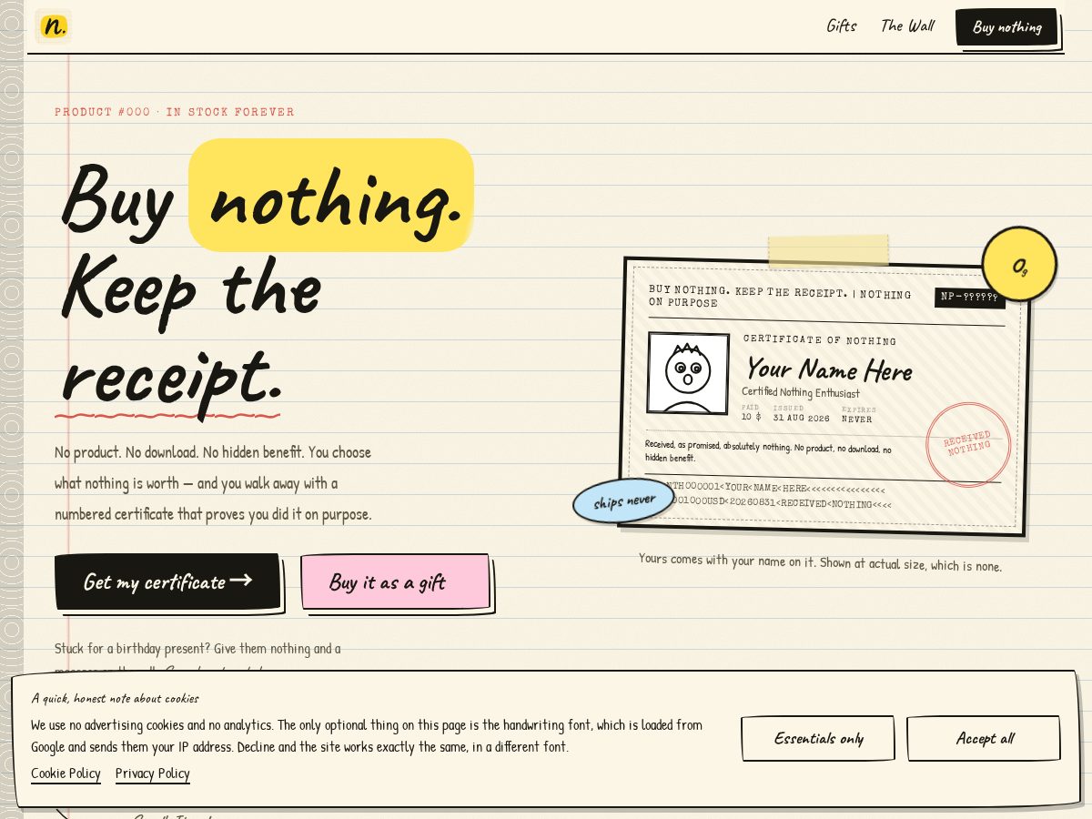 Landing-page snapshot of nothingonpurpose.com