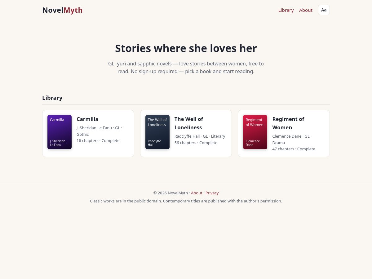 Landing-page snapshot of novelmyth.com
