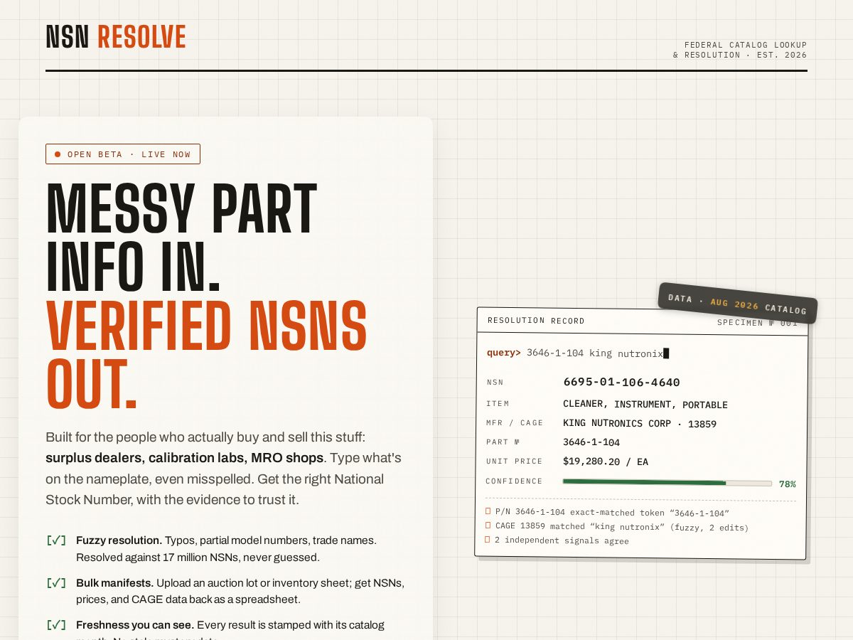 Landing-page snapshot of nsnresolver.com