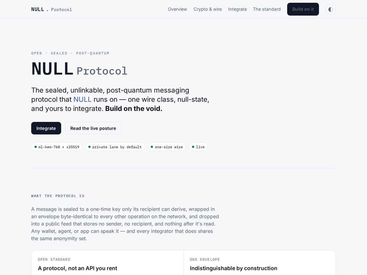 Landing-page snapshot of nullprotocol.app