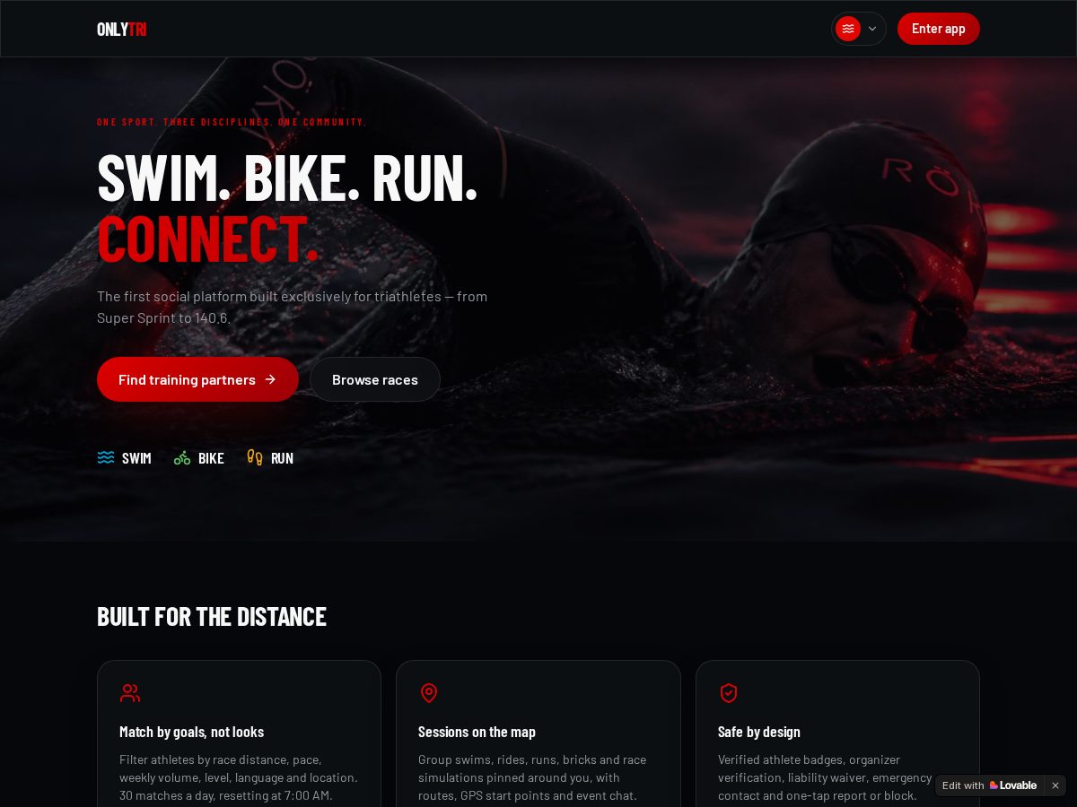 Landing-page snapshot of onlytri.app
