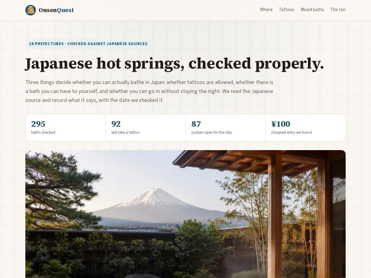 Landing-page snapshot of onsenquest.com