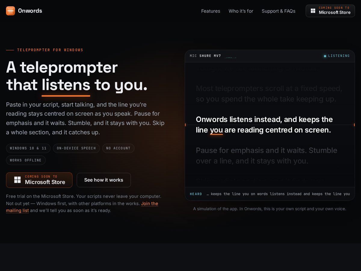 Landing-page snapshot of onwords.app