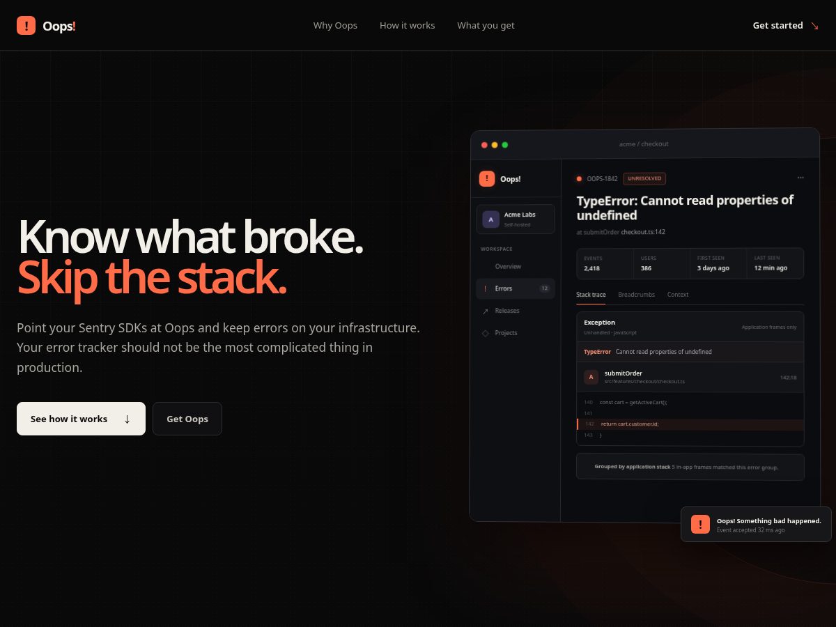 Landing-page snapshot of oops.zone