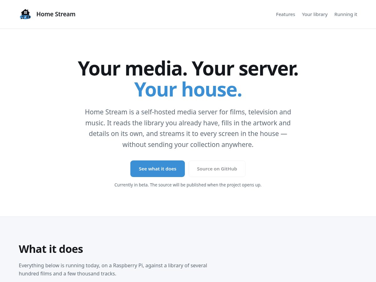 Landing-page snapshot of openhomestream.org