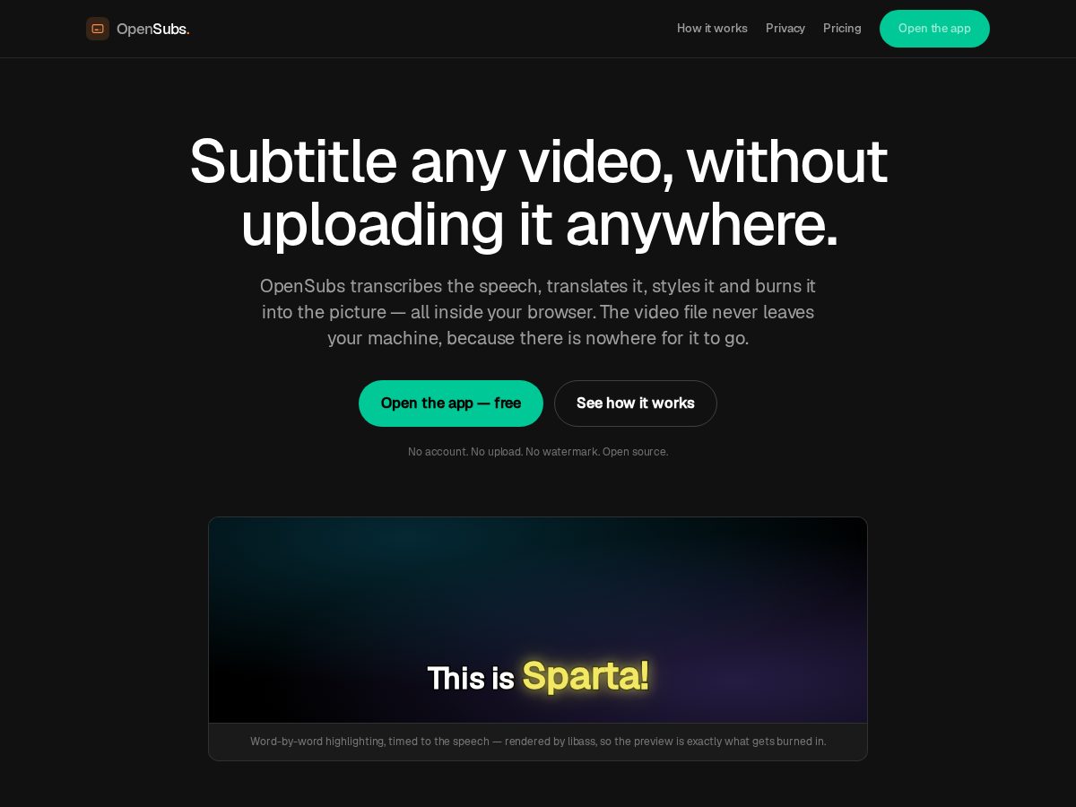 Landing-page snapshot of opensubs.app