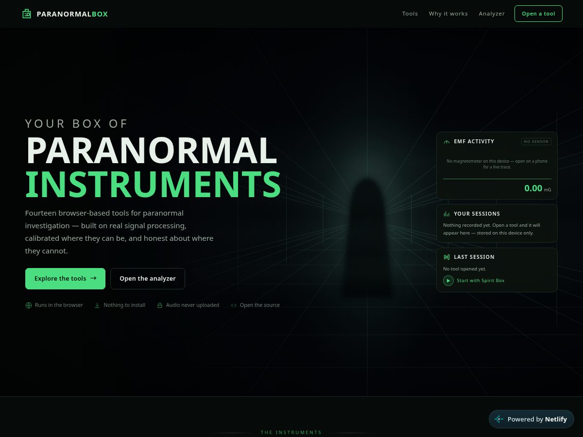 Landing-page snapshot of paranormalbox.com