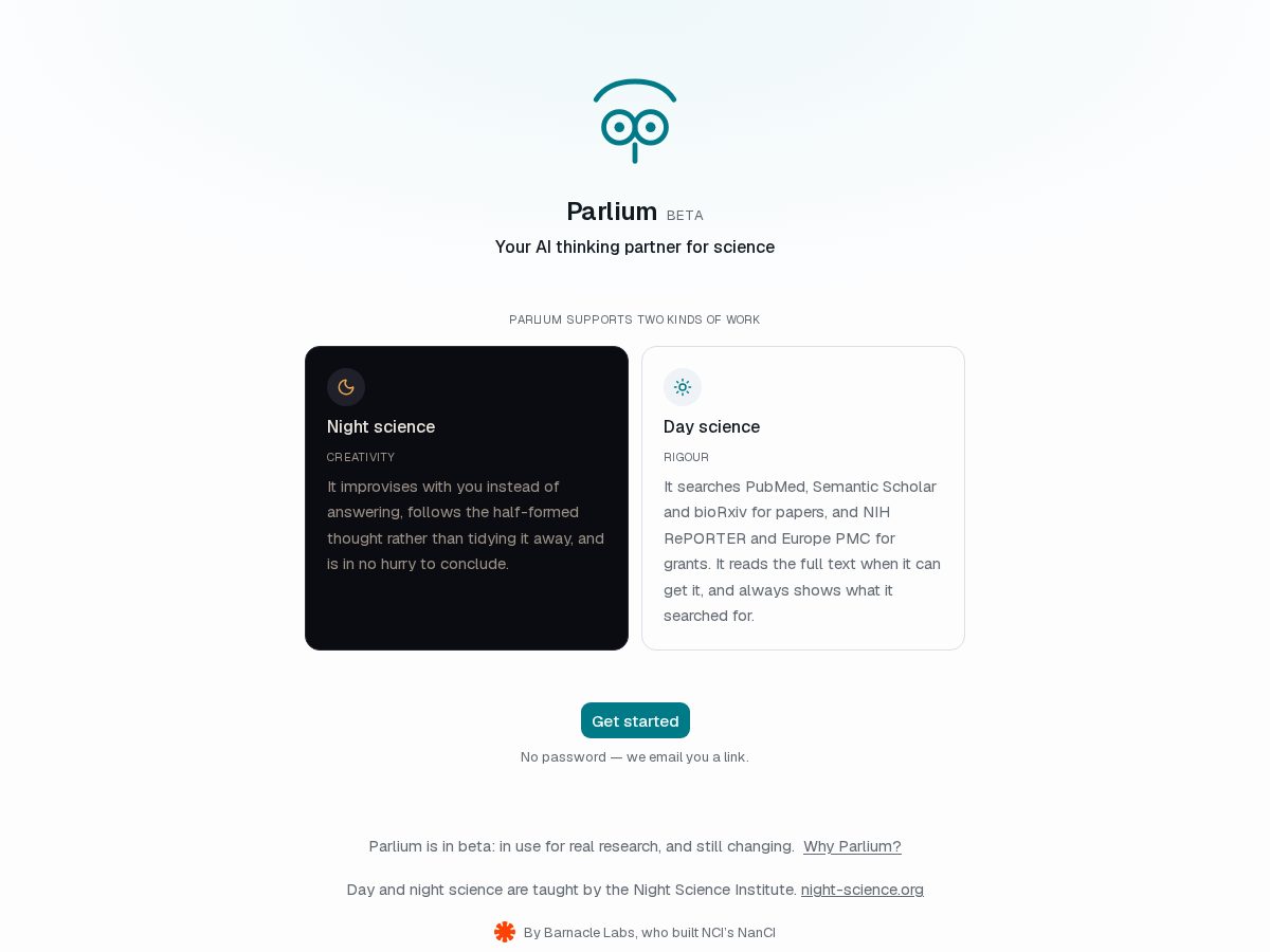 Landing-page snapshot of parliumscience.com