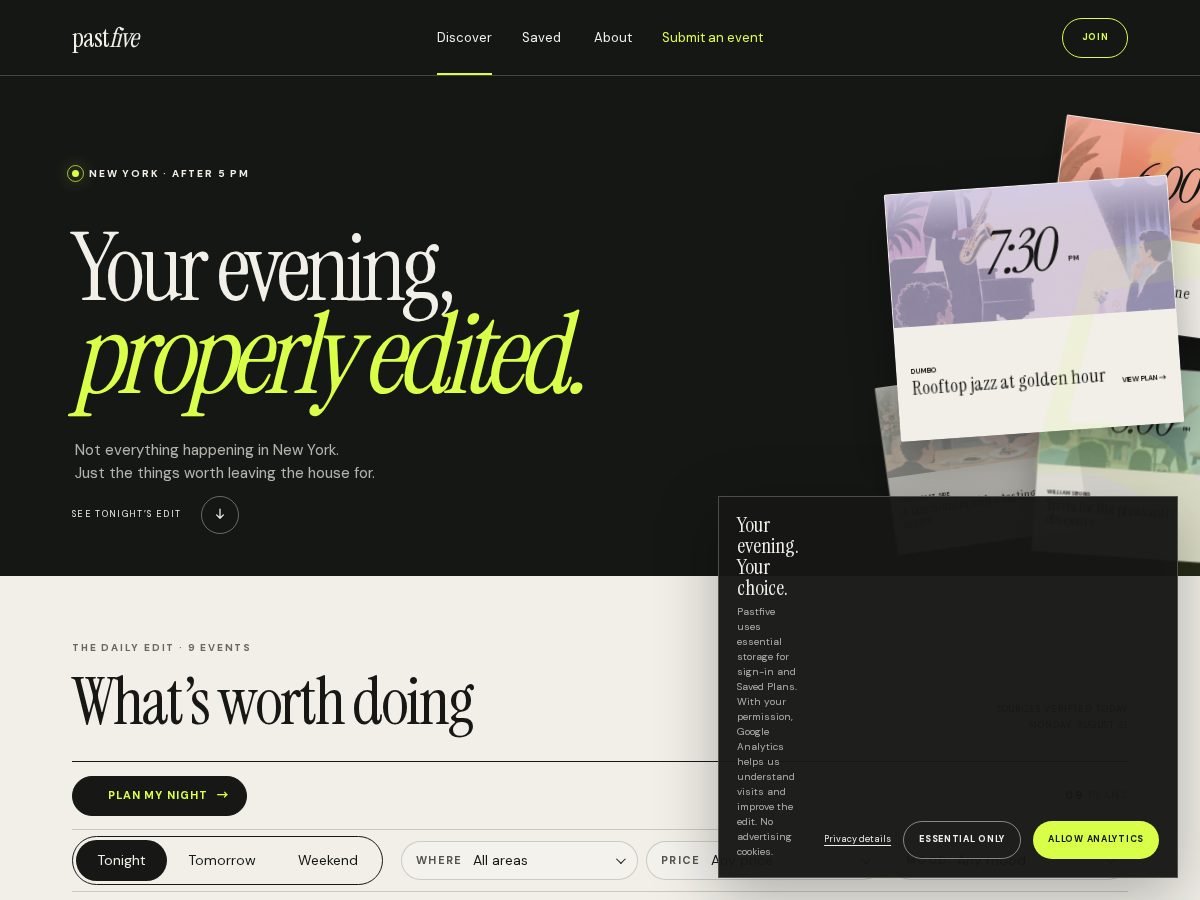 Landing-page snapshot of pastfiveevents.com