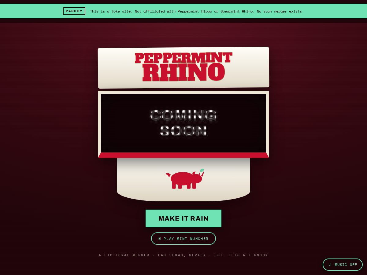 Landing-page snapshot of peppermintrhino.com