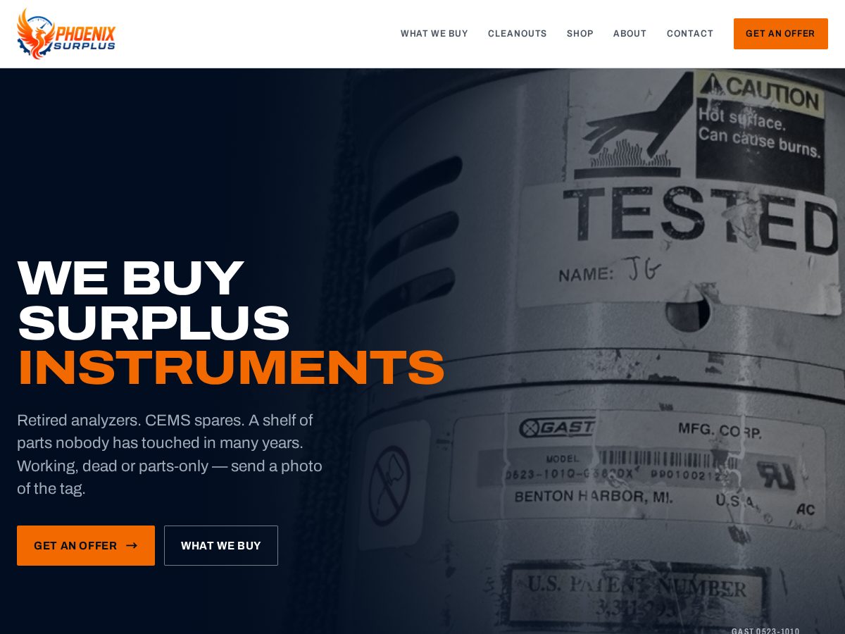 Landing-page snapshot of phoenixsurplususa.com