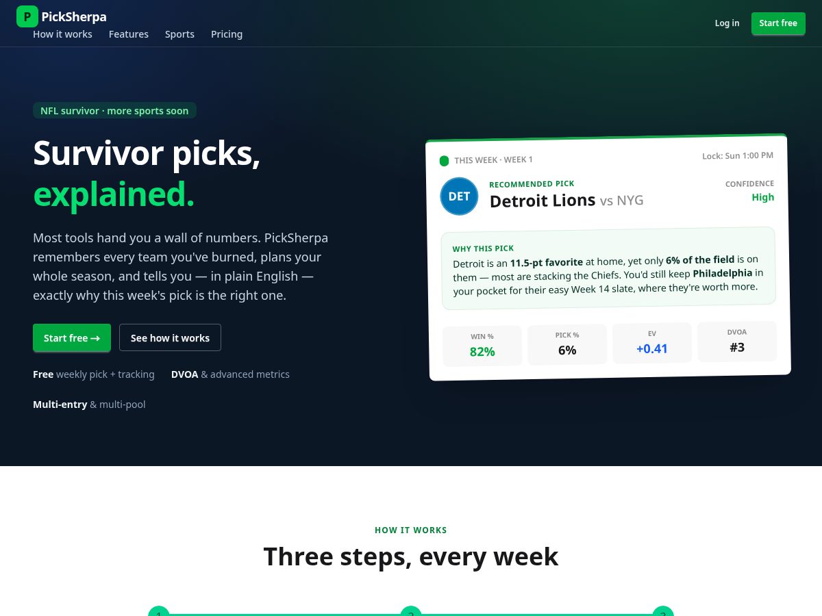 Landing-page snapshot of picksherpa.com